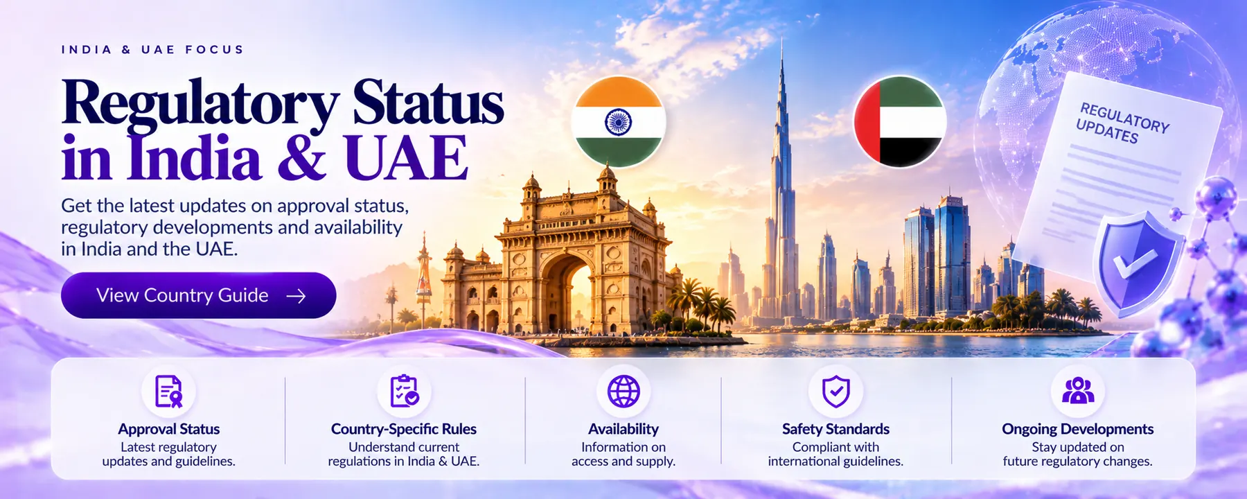 Banner on retatrutide regulatory status in India and the United Arab Emirates.