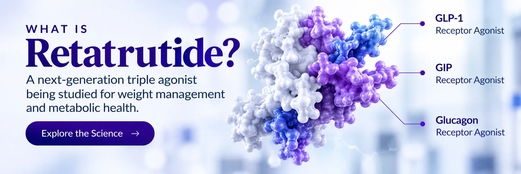 Banner showing retatrutide described as a next-generation investigational triple agonist.